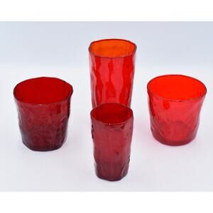 4pc Driftwood Morgantown Seneca Ruby Crinkle Old Fashioned, Juice, Tea Glassware